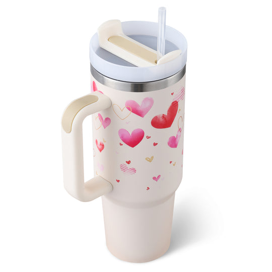 Valentines Day Gift Thermal Mug 40oz Straw Coffee Insulation Cup With Handle Portable Car Stainless Steel Water Bottle LargeCapacity Travel BPA Free Thermal Mug