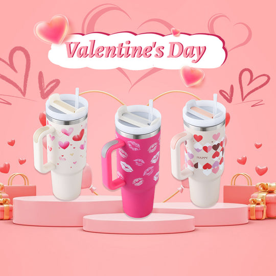 Valentines Day Gift Thermal Mug 40oz Straw Coffee Insulation Cup With Handle Portable Car Stainless Steel Water Bottle LargeCapacity Travel BPA Free Thermal Mug